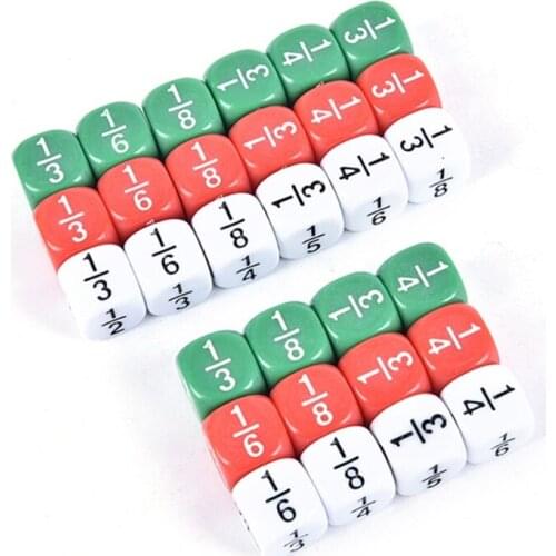 10pcs Fractional Dice 16mm Acrylic Dice Number Dice Educational Kids Math Toys for Children Party Board Games