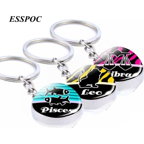 12 constellation key chain colorful constellation jewelry glass pendant birthday gift