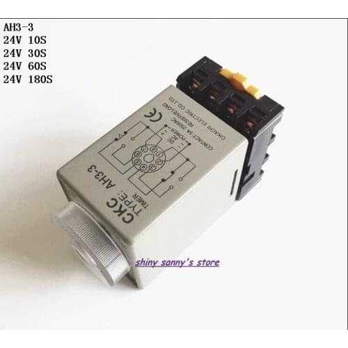 2 Sets/Lot AH3-3 DC24V 10S/30S/60S/180S Power On Delay Timer Time Relay 24VDC 8 Pins With PF083A Socket Base Brand New