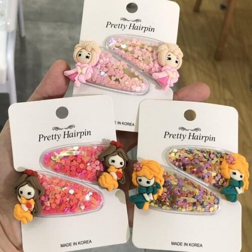 2PCS/Set Sequins Quicksand Hair Pins Resin Girls Cartoon Hair Clips Hair Grips For Girls BB Hair Accessories