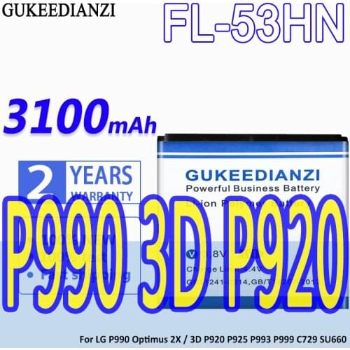 High Capacity GUKEEDIANZI Battery FL-53HN 3100mAh For LG P990 Optimus 2X / 3D P920 P925 P993 P999 C729 SU660 FL 53HN