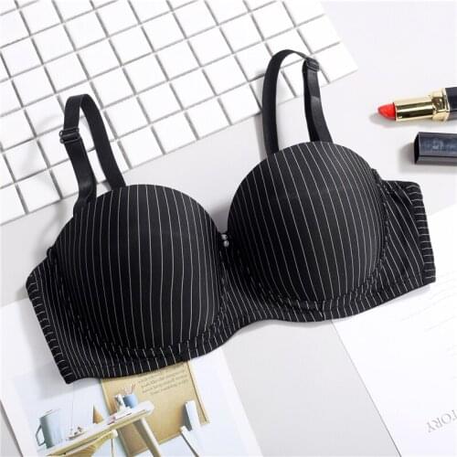 Seamless Striped Push Up Bras Casual Thin Cup Adjustable Underwire Brassiere Solid Striped Beading Underwear Super Push Up Bras