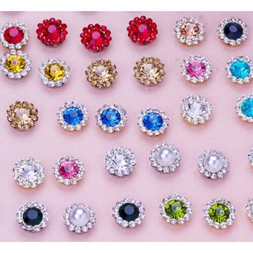 Glitter Sunflower Garment Rhinestone Buckle Glass Silver Bottom Crystals for Dress Nails Bag Jewelry Making Accessory