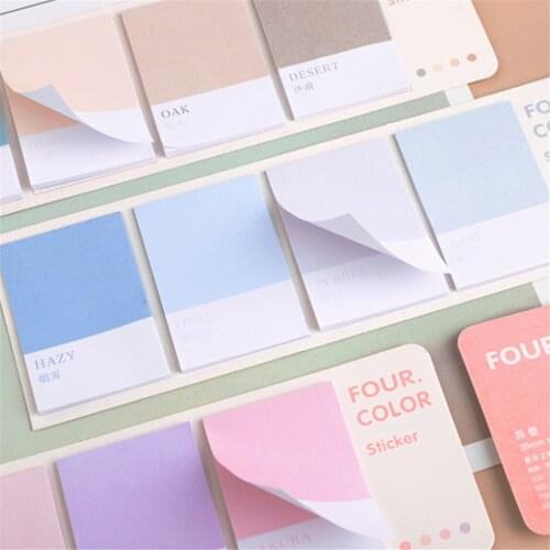 80pcs Four-color Note Paper Cute Mini Self-adhesive Index Paper Solid Bookmark Schedule Record Color Card Learning Stationery