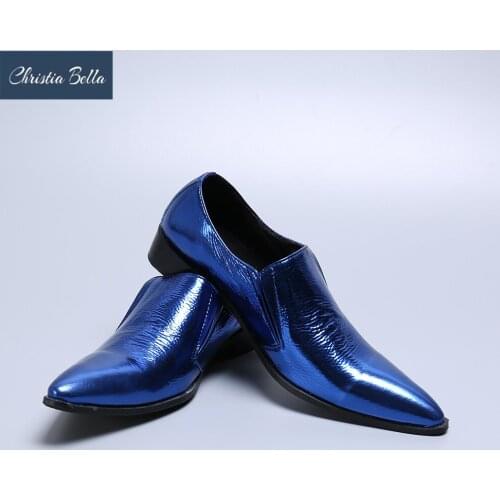 Christia Bella Fashion British Style Genuine Leather Men Business Shoes Plus Size Slip on Metal Pointed Toe Formal Dress Shoes