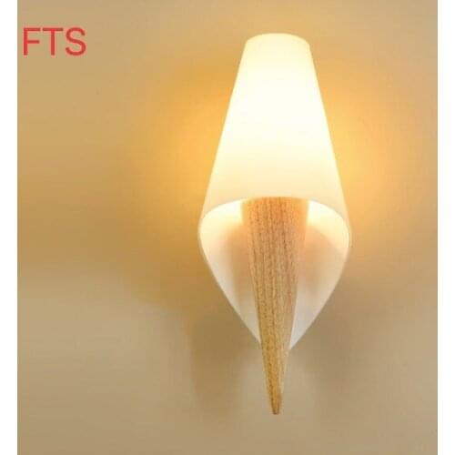 Wooden light Creative personality solid wood wrought iron with switch bedside bedroom study oak Nordic wall lamp