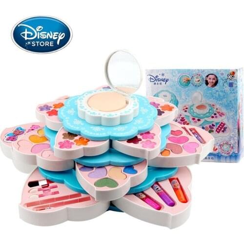 Disney Children Cosmetics Frozen Elsa Princess Rotating Flower High-End Makeup Box Set Girl Pretends Play Toy Best Birthday Gift