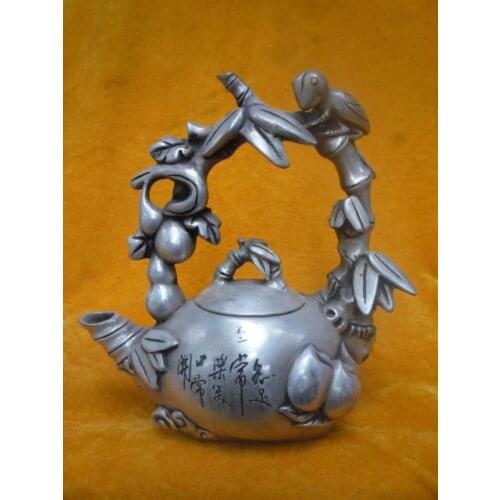 Elegant! rare old Qing Dynasty silver teapot,carving Bamboo form, with mark,free shipping