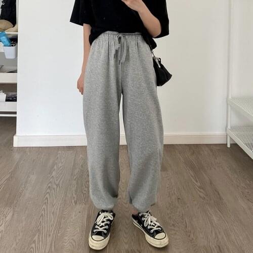HOUZHOU Korean Fashion Black Jogging Sweatpants Women Harajuku Gray Joggers Sports Pants Wide Leg Trousers For Female Autumn
