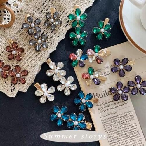 Ins retro fashion flower crystal hair clip top clip girl simple Liu seaside clip net red clip headdress