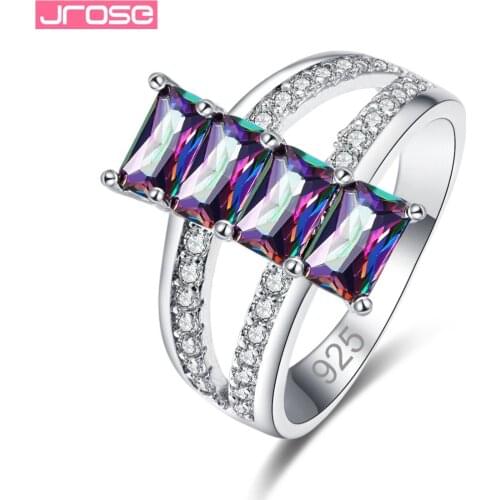JROSE Elegant Fashion Jewelry Sea blue & Multicolor & White Cubic Zirconia Silver Finger Ring Size 6 7 8 9 Christmas Gifts