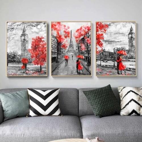 Romantic Lover Couple Wall Art Picture Paris Eiffel Tower Landscape Canvas Painting Abstract Oil Painting Living Room Home Decor
