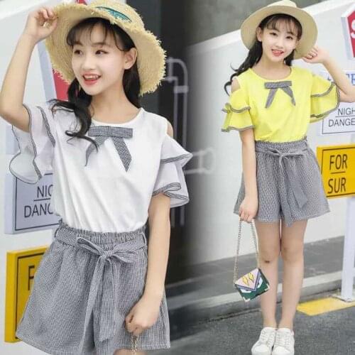 Girls Clothing Sets 2019 Summer 2 Colors Casual Fashion Girls Clothes Suit 4 5 6 7 8 9 10 11 12 13 Baby Girl Summer Clothes