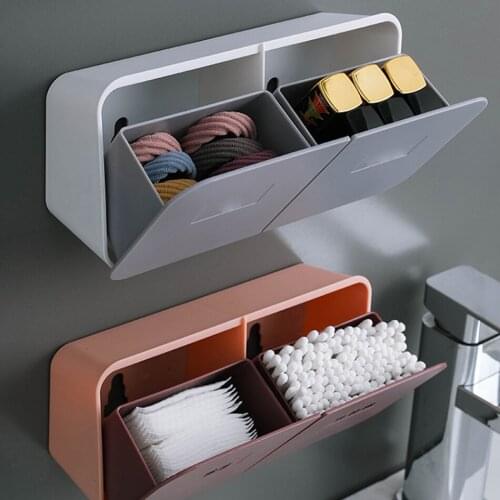 2 Spaces Wall Mouted Cotton Swab Storage Box Makeup Cotton Plastic Storage Container Jewelry Organizer Case On Wall Bathroom