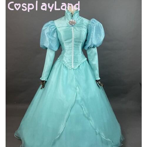 Princess Ariel Cosplay Costume Halloween Fancy Dress Mermaid Women Dress Custom Made Sequins Lace Up Gown Suit Blue Party Dress