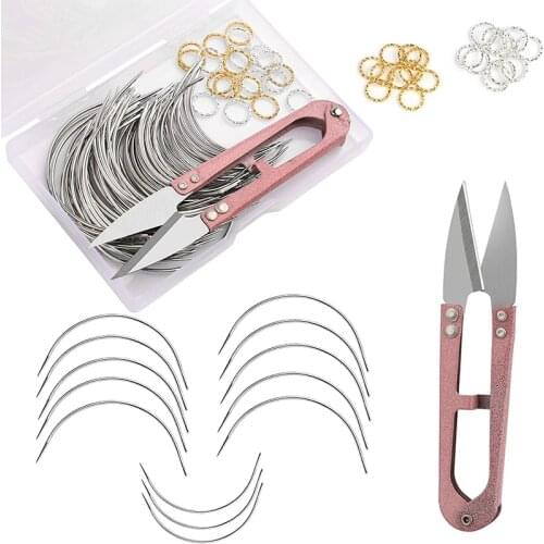 Imzay 70 Pcs Stainless Steel Leather Needles DIY Household Weaving Needle For Wig Making, Carpet Leather, Canvas Repairing