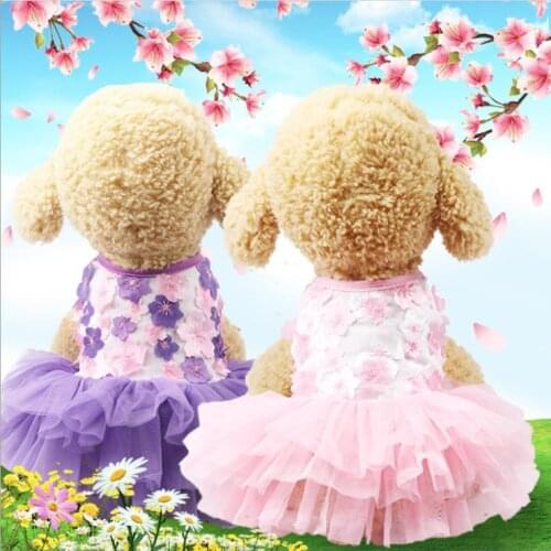 Summer pet dog clothes Cute Small pet dog cat Peach flower mesh Dress VIP Teddy Puppy Costume for Chihuahua