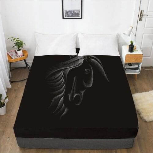 Mattress Cover Fitted Sheet With Elastic Band Bed Sheets Bedding Linens Queen King Size Bedsheet 90/150/160X200CM Black Horse