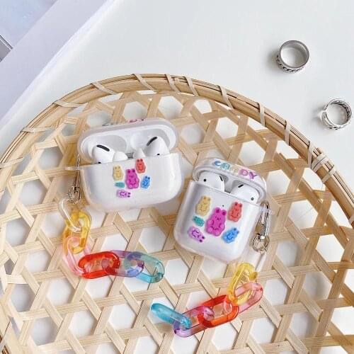 Cute Cartoon Candy Bear Colors chain Transparent Wireless Bluetooth Headset soft cover For Airpods PRO 2 Earphone Fundas case
