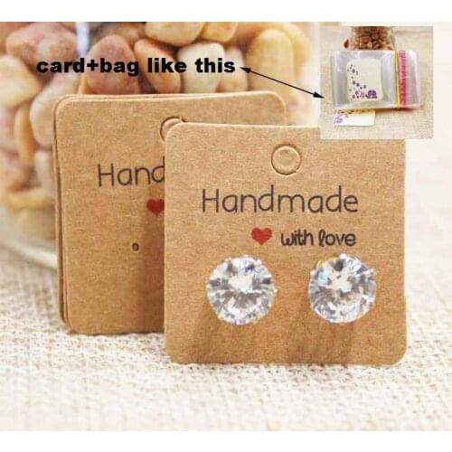 Feiluan3*3cm Cute earring card tag thank you tag.Vintage Handmade jewelry tag card for earring package & display200tag+200bag
