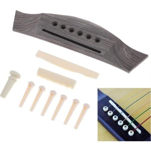 1 Set Rosewood Acoustic Guitar Bridge + Bridge Pins / Saddle / Nut Saddle Guitar Parts for 40 41 Inch Acoustic Folk Guitars