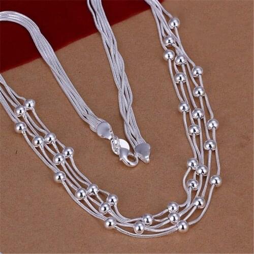 N213 Free shipping Popular Beautiful fashion Elegant silver color charm 5 bead chain pretty hot lovely hot Necklace jewelry