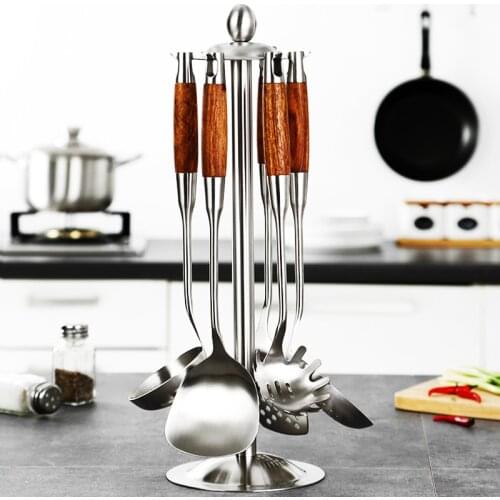 1 pcs 304 Stainless Steel Kitchen Utensil Set with Rosewood handle Ladle Spatulas Tongs Non-Stick Cookware Kitchen Tools