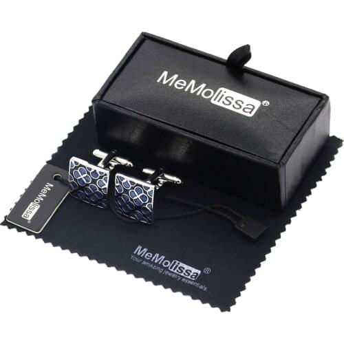 MeMolissa Display Box Cufflinks Set Excellent Crafts Retro Blue Enamel Veins Cuff Links for Gentleman Free Tag & Wipe Cloth