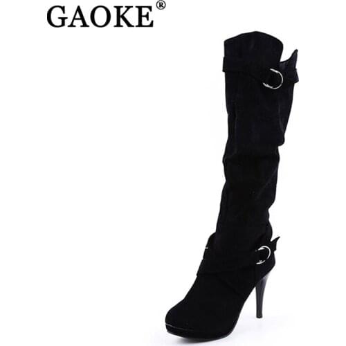 2020 New Autumn Thigh High Womens Boots Faux Suede Leather Ankle Strap High Heels Over The Knee Boots Plus Size 34-43