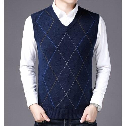 MRMT 2021 Brand New Autumn Winters Mens Knitted Sweater Vests V-neck Middle-aged Sweater Vest for Male Tops Knitted Vest