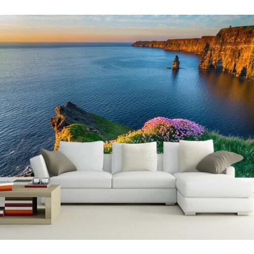 Papel de parede sea coastal scenery in the sunset natural landscape 3d wallpaper,living room TV sofa wall bedroom mural