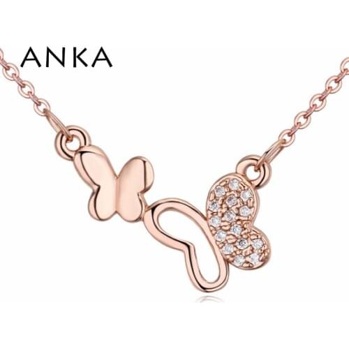 ANKA sweet cute double small butterfly necklace Top zircon pendant charm female elegant unique short fashion necklace #123433