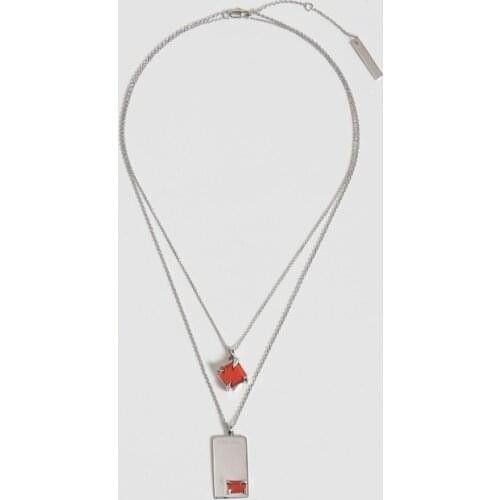 Garnet square tag multilayer chain overlapping necklace