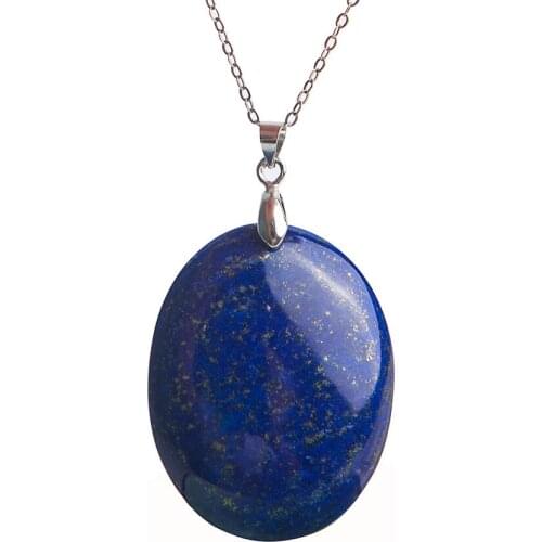 Genuine Natural Lapis Lazuli Gems Stone 39*30*6mm Fashion Round shaped DIY Crafts Jewelry Women Pendant Bead Cool Men Necklace
