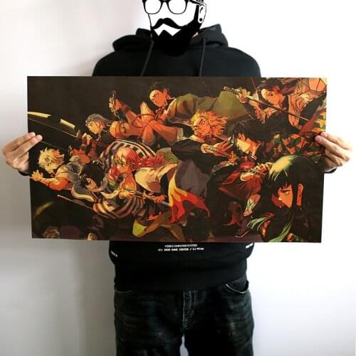 Demon Slayer Picture Japanese Anime Poster Vintage Posters Kraft Paper Home Room Decor Wall Stickers Painting Posters 70x40cm