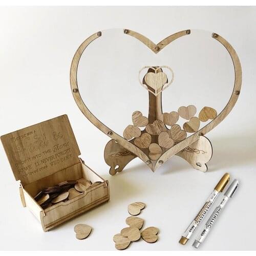 Heart Frame Transparent Wedding Guest Book Decoration Rustic Sweet Heart Drop Box Wedding Drop Box 3D Guestbook Wooden Box