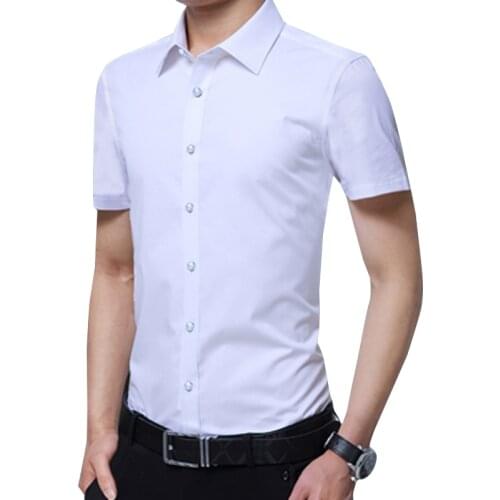 Legible Casual Social Formal shirt Men Short Sleeve Shirt Business Slim Office Shirt male Cotton Mens Dress Shirts white 4XL 5XL
