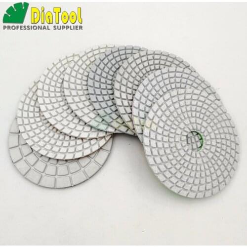 DIATOOL 8pcs/set 4" Diamond Flexible Wet Polishing Pads For Stone, Ceramic, Tile, Sanding Discs For Stone, White Bond
