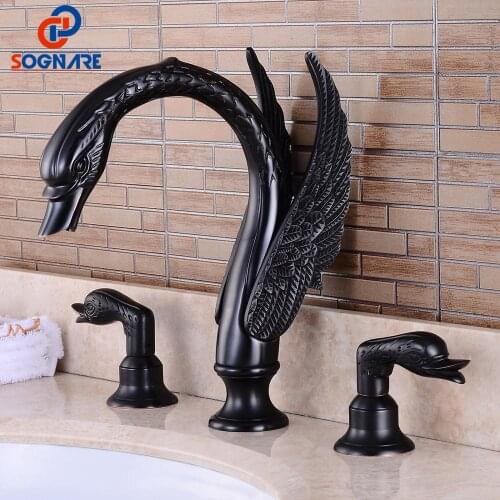 Bathroom Basin Faucet Oil Rubbed Bronze Two Handle Bathroom Sink Faucet Widespread Brass Swan Faucet Mixer Sink Tap Bath Faucet