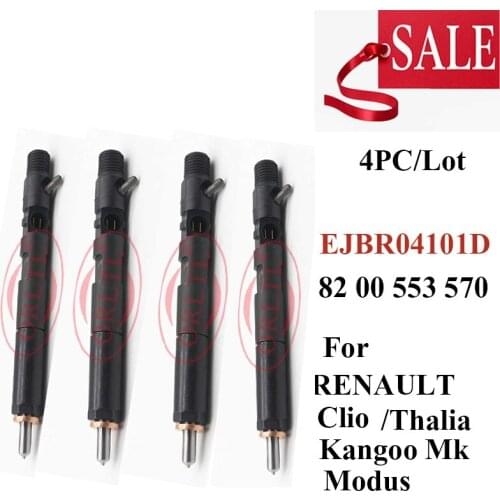 4pc EJBR04101D 82 00 553 570 Fuel Injector 8200553570 Common Rail Injector 04101D for RENAULT Euro 3 DACIA NIS SAN Euro 3