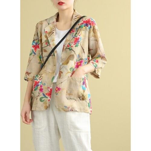 Spring and summer women fashion loose single button three quarter sleeve floral print blazers female trendy color thin outerwear