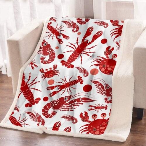 Ocean Animals Red Crabs Lobsters and Shrimps Funny Throw Blanket 3D Marine Seafood Fleece Blanket for Kids Adult Teens