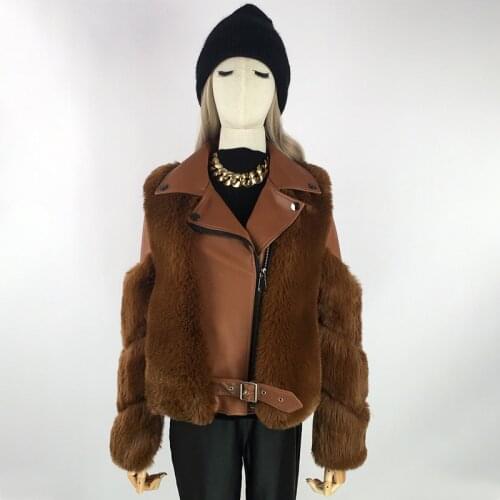 Faux Fur Jacket Women Removable Sleeves Winter Ladies Faux Fur Coats Pu Leather Jackets With Fur Sleeveless Turtleneck Moto 2021