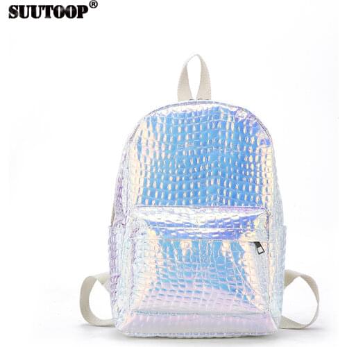 New Fashion Women Bag Female PU Leather Backpack Laser Feminina Schoolbag Teenager Holographic School Travel Pack 2019