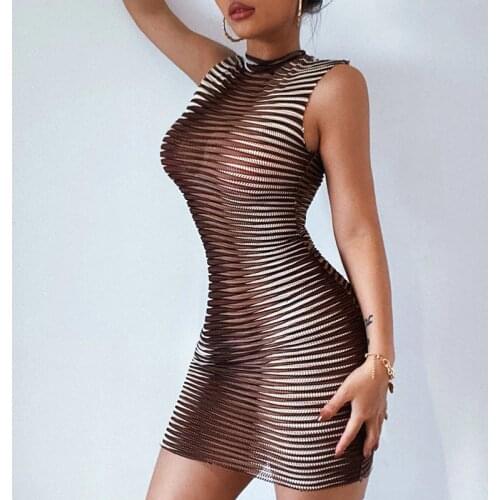 Toplook Sexy Women Summer Dress Bodycon Striped Sleeveless Vintage Casual 2021 Elegant Female Tank Dress Party Club Streetwear