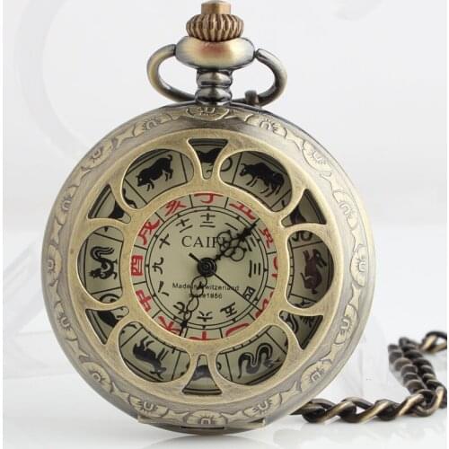 10pcs/lot Antique Bronze Hollowed Sun Flower Mechanical Pocket Watch Skeleton Zodiac Dial Hand Wind Gift Watches Hot Sale
