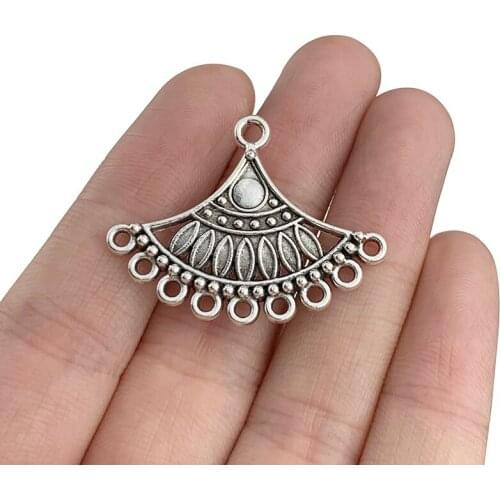10 x Antique Silver Color Earring Chandelier Fan-Shaped Connector Charms Pendants Earrings Jewelry Making Accessories 28x36mm