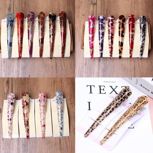 13.5cm glitter floral prints acrylic covers metal beak clips Leopards printing large horn hairpins for women hairdressing