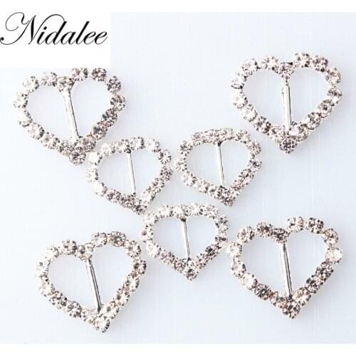 17mm 7/10" Silver Heart rhinestone embellishment DIY accessories decoration buckle for wedding invitation card for ribbon slider