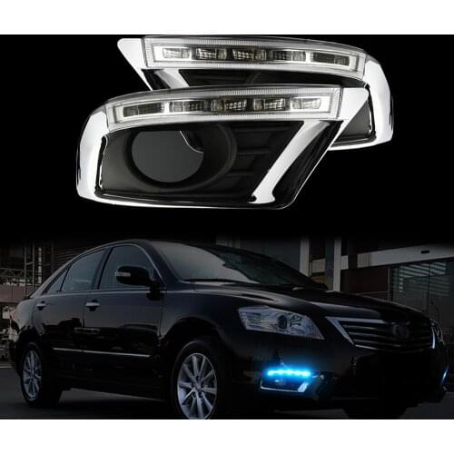 2Pcs DRL For Toyota Camry 2007 Daytime Running Lights fog lamp cover Daylight Turn yellow and night blue car assembly Headlight
